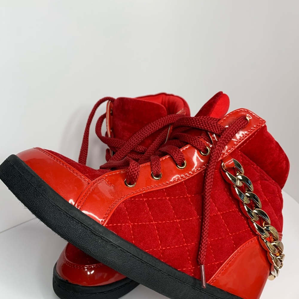 Monchino Platform tennis shoes Red Velvet Urban boots Rubber Heals - Picture 4 of 9